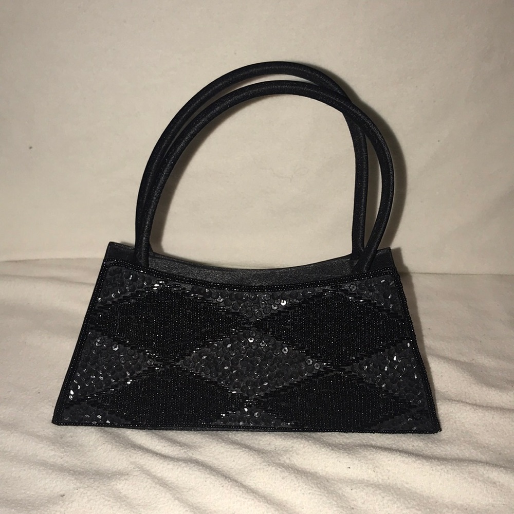 Black Sateen and Sequin Clutch